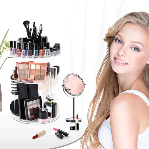 SUNFICON 360 Rotation Makeup Organizer, Crystal Clear Acrylic Cosmetic Storage Holder for Bathroom and Vanity