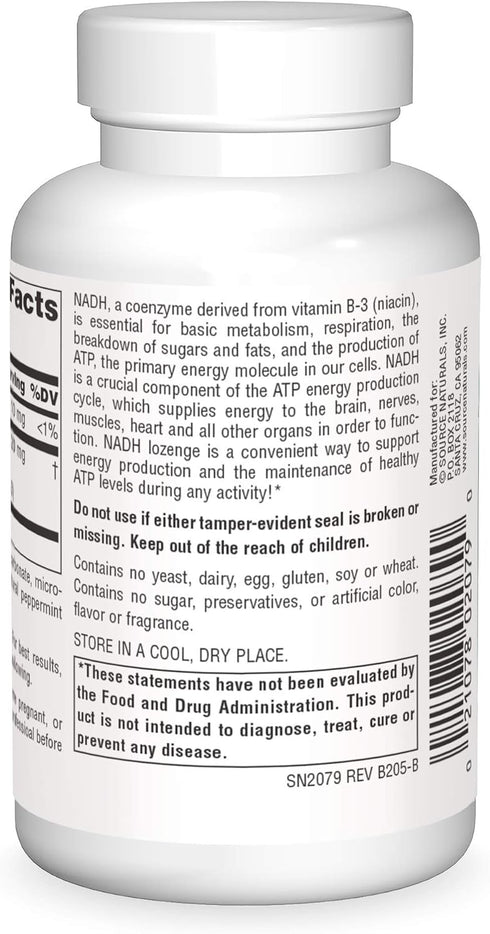 Source Naturals NADH 10mg, Boost Energy and Mental Alertness, 20 Lozenges
