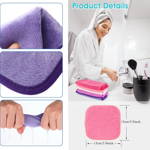 5PCS Makeup Remover Cloths, Microfiber Reusable Washcloths for Eye Skincare, Remove Cosmetic Rags for All Skin Types