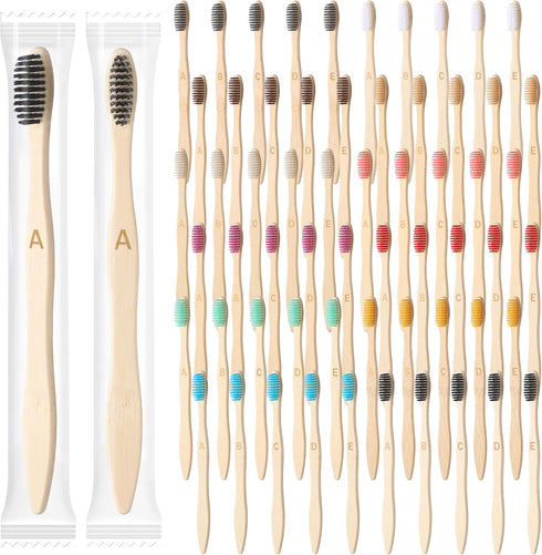 Sieral 60 Pcs Bamboo Toothbrushes, Extra Soft Bristle, Individually Wrapped Natural Toothbrush for Kids and Adults
