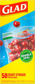 Glad Zipper Food Storage Plastic Bags | Quart - 50 Count (Packaging May Vary)