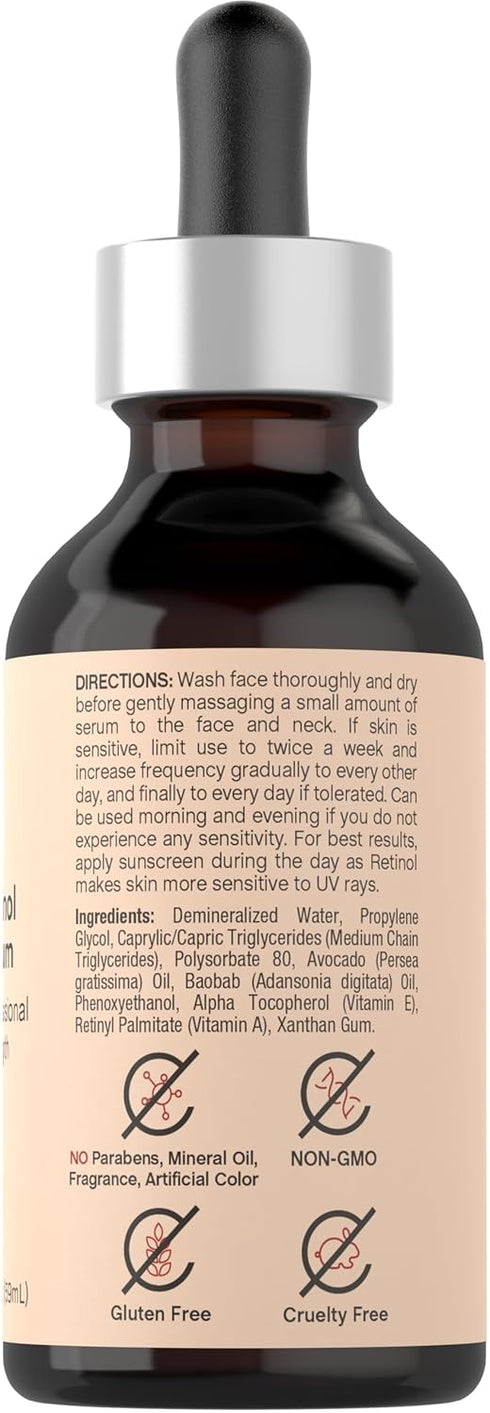Retinol Serum for Face | 2 fl oz | Professional Strength Formula | Free of Parabens & Fragrances | Packaging May Vary