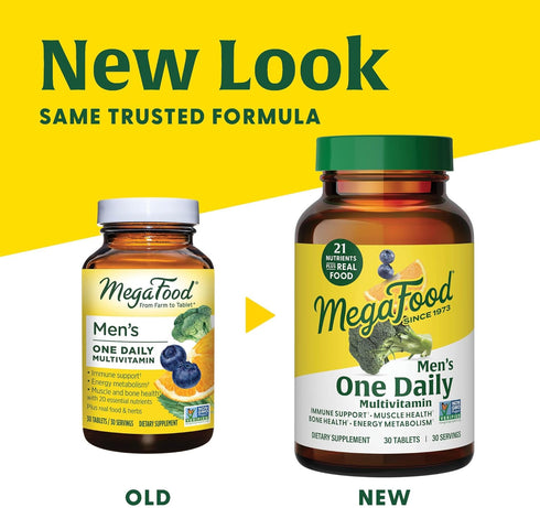 MegaFood Men's One Daily Multivitamin - 60 Tabs with Zinc, Selenium, B Vitamins, D, Real Food