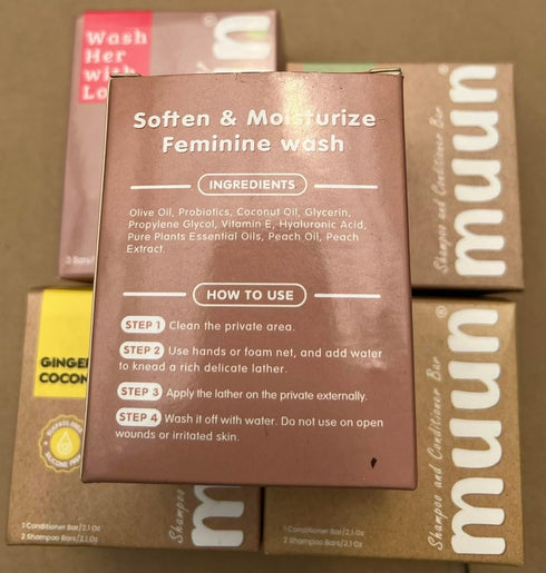 Pack 3 Muun Peach Yoni Soap Bar - Peach Ph Balance Probiotics & Natural Ingredients - Gentle Cleansing Formula