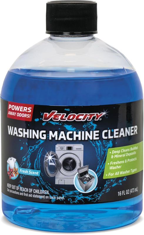 Velocity Washing Machine Cleaner – 4 Uses Per Bottle, Removes Hardwater Stains & Odor-Causing Buildup for Washers