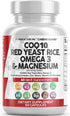 COQ10 200mg, Red Yeast Rice 3000mg, Omega 3 3000mg - Heart Health Support Vitamins for Women and Men, 60 Ct