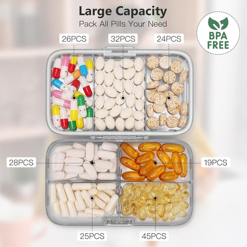 Labels,8 FYY Weekly Pill Organizer with Compartments Travel Daily Pill Case Airtight Moistureproof Large Pill Box