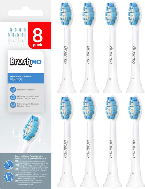 Brushmo Optimal Gum Care Replacement Toothbrush Heads, 8 Standard Replacement Heads for Philips Sonicare Electric