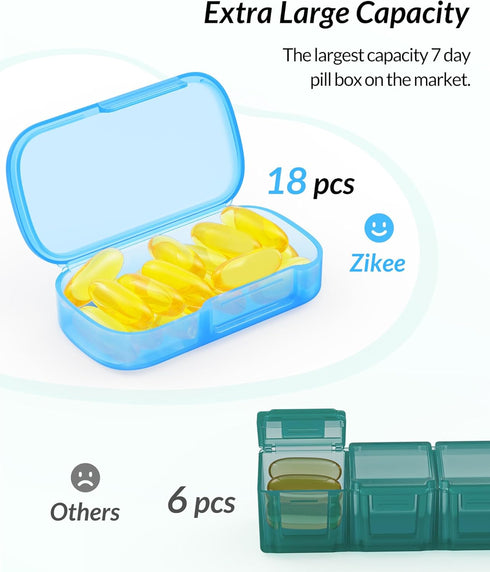 ZIKEE 7 Packs Extra Large Pill Organizer, Portable Pill Box 7 Day for Pocket, Purse, Weekly Pill Case with Dual-Protection Design, Pill Container for Medication, Vitamin, Fish Oil, Supplement, Black