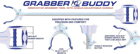 Grabber Buddy Innovative Reacher Tool, White, Blue, Aluminum, 48 Inch