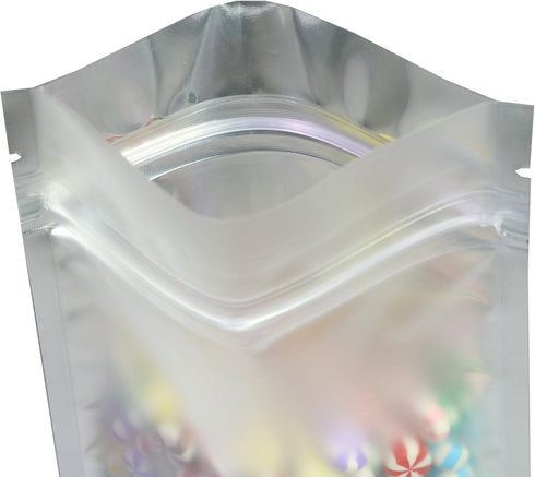 100pcs Frosted Clear Window Flat Colored Metallic Foil Resealable Zipper Seal Bags (Black, Flat, 3oz)