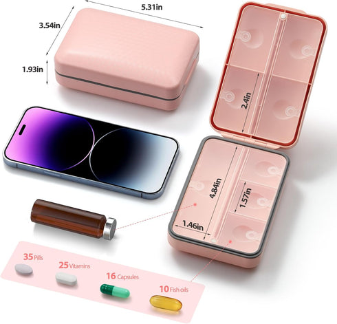 OUVBTX 8 Daily Pill Organizer, Compartments Portable Pill Case Travel Pill Organizer, Pill Container Large for Purse