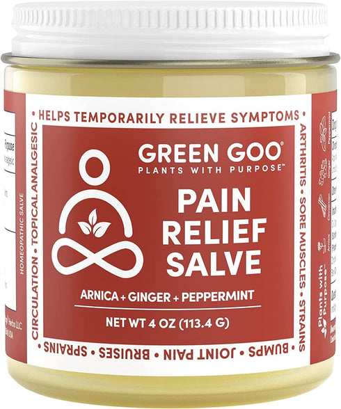 Green Pain Relief Skin Salve, All-Natural Formula for Arthritis, Sore Muscles & Bruises, 4 oz jar, Rapid Relief