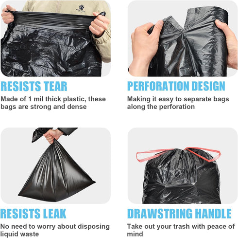 Heavy Duty 30 Gallon Trash Bags with Drawstring (90 Count) - Strong Plastic Liners for Kitchen, Yard, Industrial,