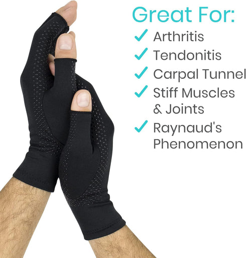 Vive Fingerless Arthritis Gloves for Men & Women, Copper Infused Fabric for Therapeutic Compression