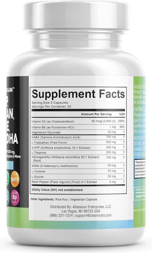 Clean Nutraceuticals GABA 750mg - Mood Support Vitamins with 5 HTP, L Tryptophan, Ashwagandha & More
