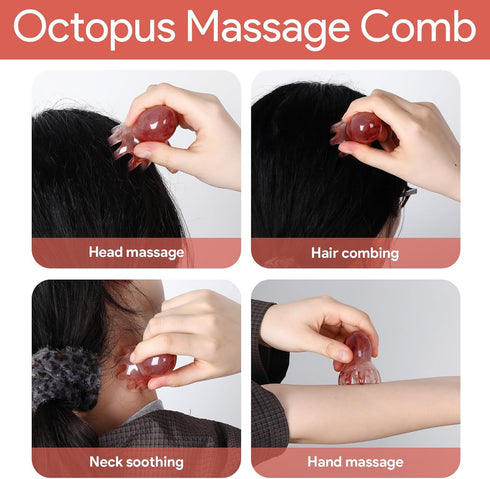 Qiuruoo 2 8 Pcs Octopus Head Massage Comb, Scalp Massage Tool for Head and Body Relaxation, Unique Points to Melt