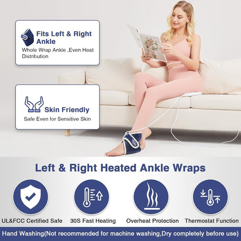 AOBOCO Ankle Heating Pad for Pain Relief - Adjustable Heated Ankle Brace for Plantar Fasciitis/Achilles Tendinitis with