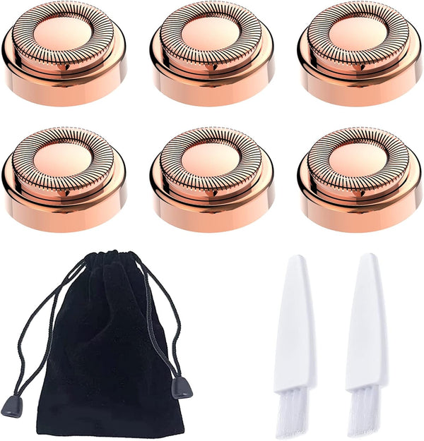 Replacement Heads for Finishing Touch Flawless Facial Hair Removal Tool for Women (6PCS + Velvet Bag + 2PCS Brush)