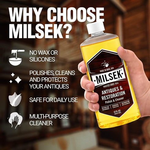 Milsek Antiques & Restoration Polish & Cleaner, 12 Fl Oz (Pack of 2) with Microfiber Towel for Wood Antiques