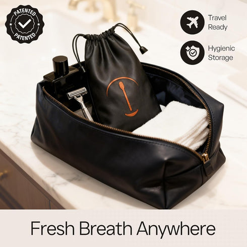 Pack 1) TOKII Tongue Scraper Cleaner Charcoal Bristles Toothbrush for Bad Breath with Waterproof Pouch for Travel