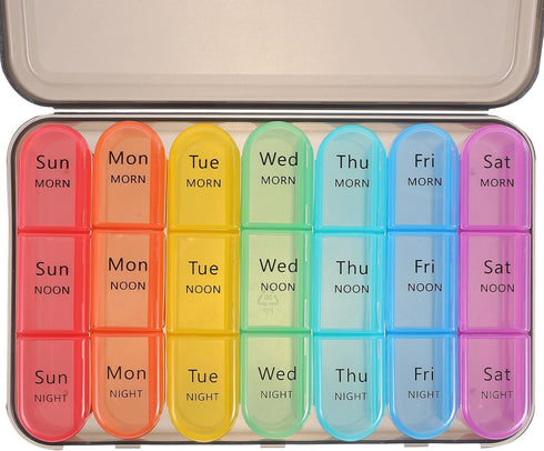 MALUGOGO Weekly Large Capacity Detachable Pill Organizer Case, Multi-Grid Sealed Moisture-Proof Medicine Box