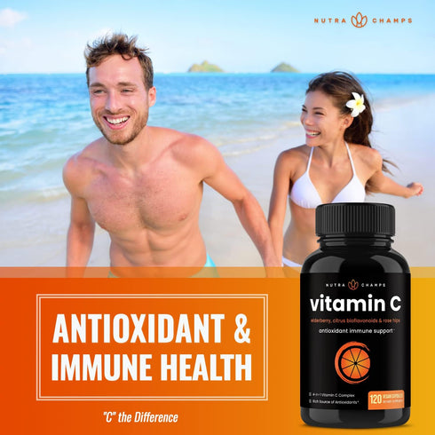 Vitamin C 1000mg with Rose Hips, Elderberry & Citrus Bioflavonoids, Kids Immune Boosting Supplement, 500mg Capsules