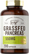 Carlyle Grass Fed Beef Pancreas, 550mg, 200 Capsules, Desiccated Pasture Raised Bovine Supplement