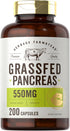 Carlyle Grass Fed Beef Pancreas, 550mg, 200 Capsules, Desiccated Pasture Raised Bovine Supplement