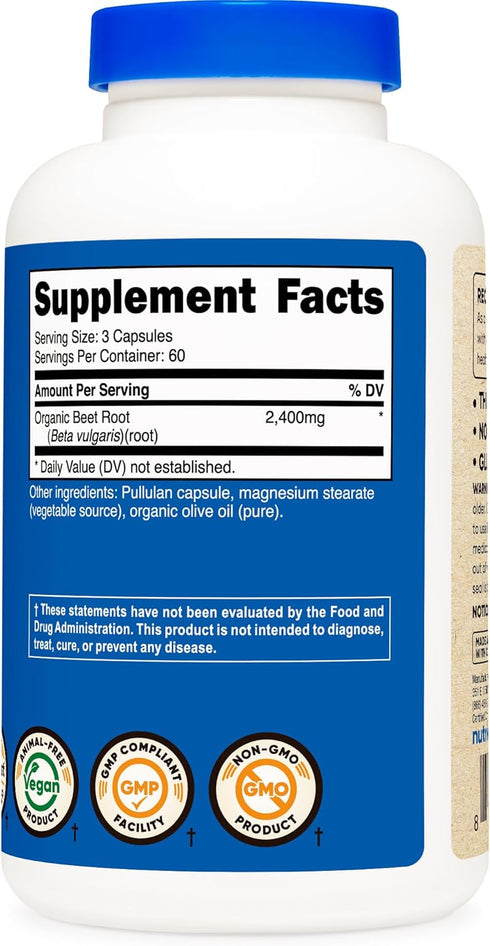 Nutricost Beet Root 2400mg, 180 Capsules - Organic Superfood, CCOF Certified, 60 Servings