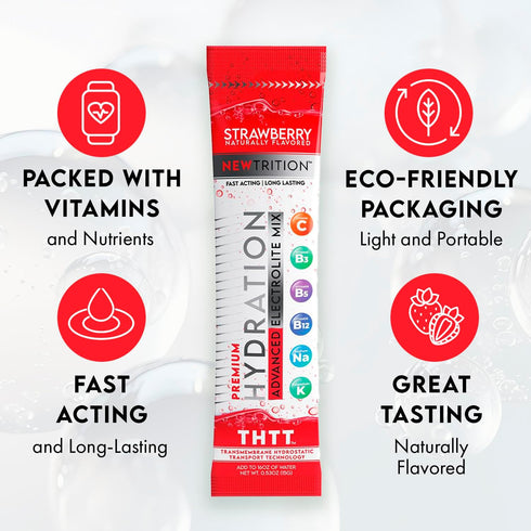 Hydration Powder Packets - Naturally Flavored Electrolyte Powder with Vitamins C & D, Strawberry