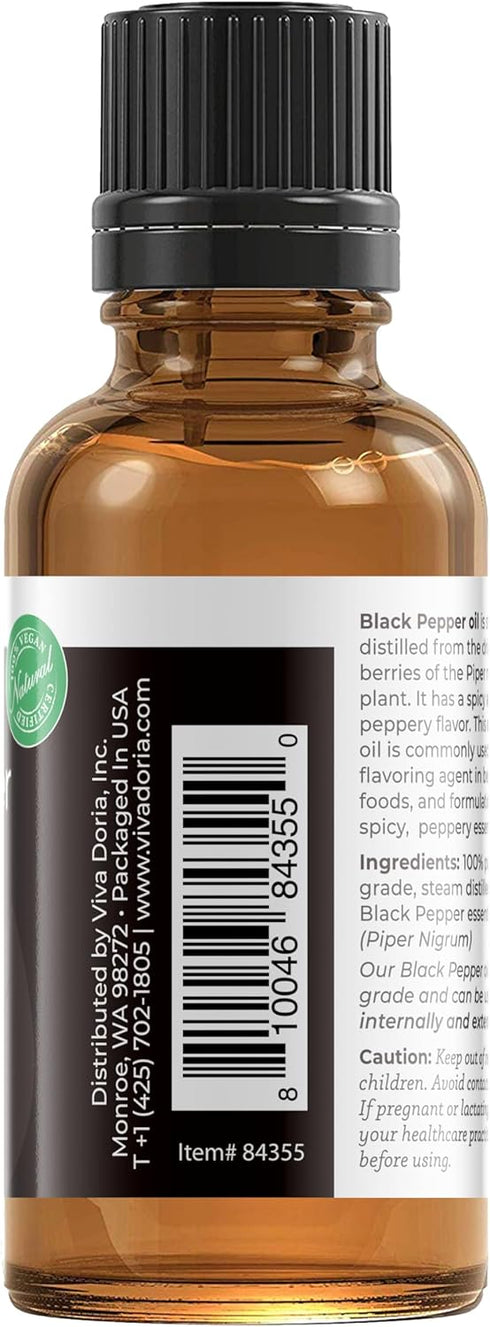 Viva Doria 100% Pure Black Pepper Essential Oil - Undiluted, Food Grade - 30 mL (1 Fluid Ounce)