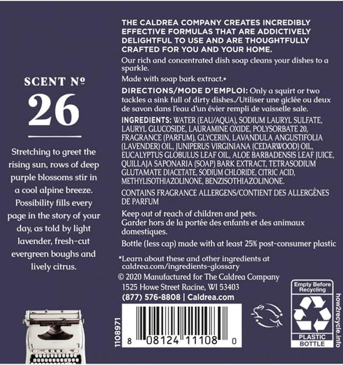 Caldrea Dish Soap, Biodegradable Liquid with Soap Bark and Aloe Vera, Lavender Cedar Leaf Scent, 16 oz