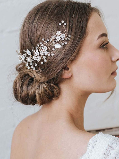 Unsutuo Flower Bride Wedding Headbands - Silver Crystal Bridal Hair Vine for Women & Girls