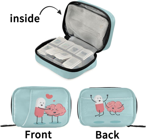 Naanle 7 Happy Pills Pill Box Day Pill Case Bag Travel Pill Organizer Bag with Zipper Weekly Case Portable Compact Size