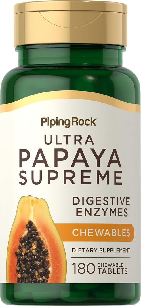 Piping Rock Papaya Enzymes Chewable | 180 Tablets | Non-GMO, Gluten Free Vegetarian Digestion Formula | Tropical