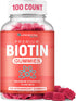 Biotin Gummies for Hair Growth, 100 Count, Max Strength 10000mcg Chewable Supplement for Women, Men, and Kids