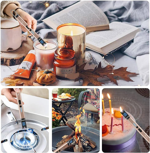SUPRUS Electric Arc Lighter, Windproof Flameless USB Rechargeable Candle Lighter with LED Light (Black+Champagne Gold)