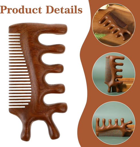 HJZHII 4 1 Wooden Scalp Comb, Scalp Massage Tool Scalps Massager Hair Growth Wooden Massage Comb in Sandalwood Gua Sha