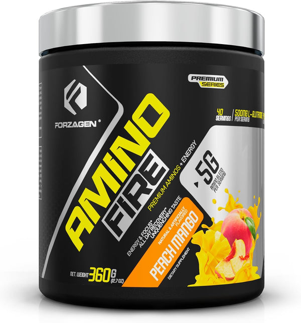 Forzagen Amino Fire, Essential Amino Energy Powder for Pre-Workout, Peach Mango, 40 Servings