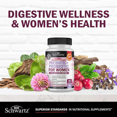 Probiotics and Prebiotics for Women - with Black Cohosh and Red Clover for Gut, Vaginal, and Immune Health Support,