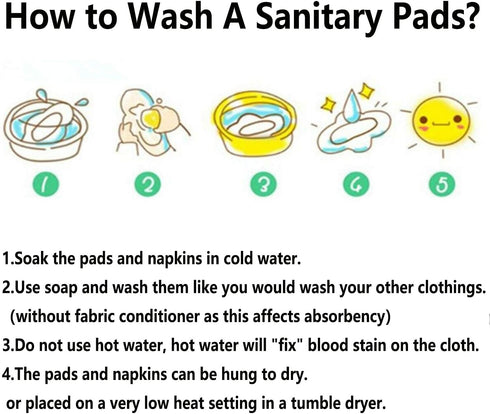 7pcs Pack Cloth Pads, Including 1 Mini Wet Bag + 6 Bamboo Charcoal Cloth Reusable Menstrual Pads/Reusable Sanitary Pad
