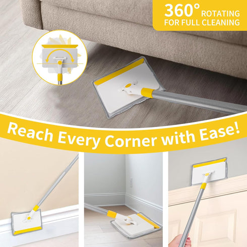 KeFanta Baseboard Cleaner Tool with Handle, 55" Extendable Mop with 4 Reusable Pads for Cleaning Walls & Floors