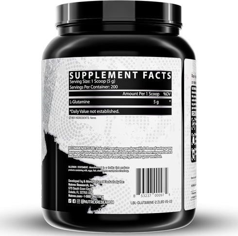 Nutrex Research L Glutamine Powder - 200 Servings - Pure Unflavored L-Glutamine 1000 Grams