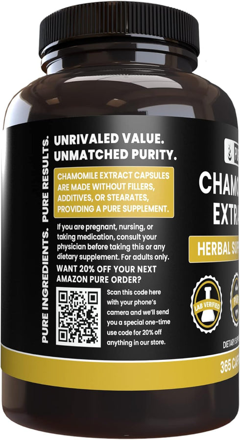PURE ORIGINAL INGREDIENTS Chamomile Extract, 365 Capsules, No Fillers, Always Pure, Lab Verified