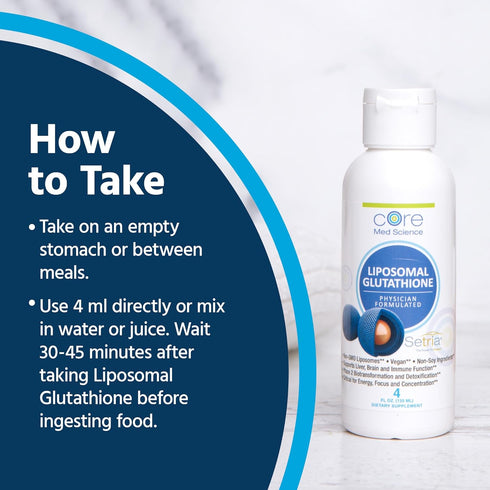 Core Med Science Liposomal Glutathione Liquid Supplement (500mg, 4 Fl Oz) - Pure Reduced Setria with Phospholipid