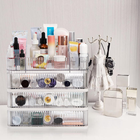 Coloch 3 Drawers Plastic Makeup Organizer, Vanity Countertop Cosmetics Display Case for Makeup, Skincare, Jewelry