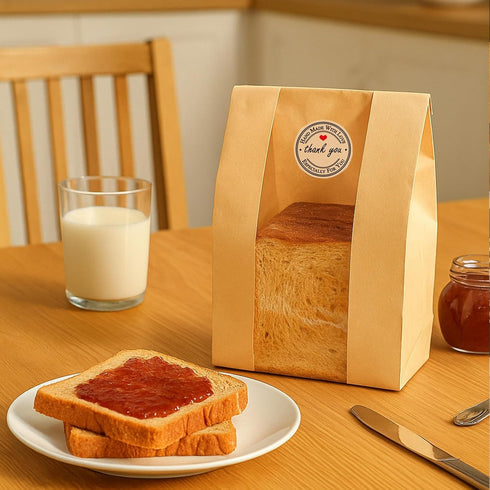 WOFEIS 25 13.7x8.3x3.6 inch(25) Pcs Large Paper Bread Bags for Homemade Bread, Kraft Paper Bakery Bags with Clear