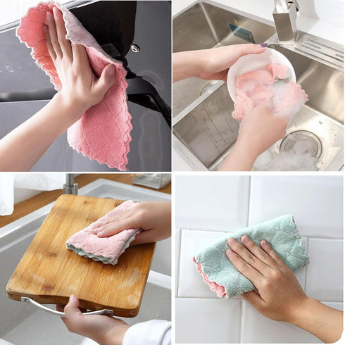 12 Pack Super Absorbent Coral Velvet Microfiber Dish Towels, Quick Dry Reusable Kitchen Cloths for Cleaning