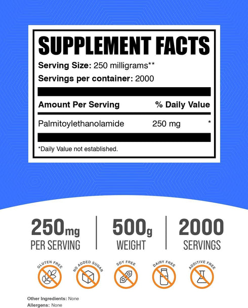 BulkSupplements.com Palmitoylethanolamide Powder - 150mg Pea Supplement, Immune Support, 500g (Pack of 1)
